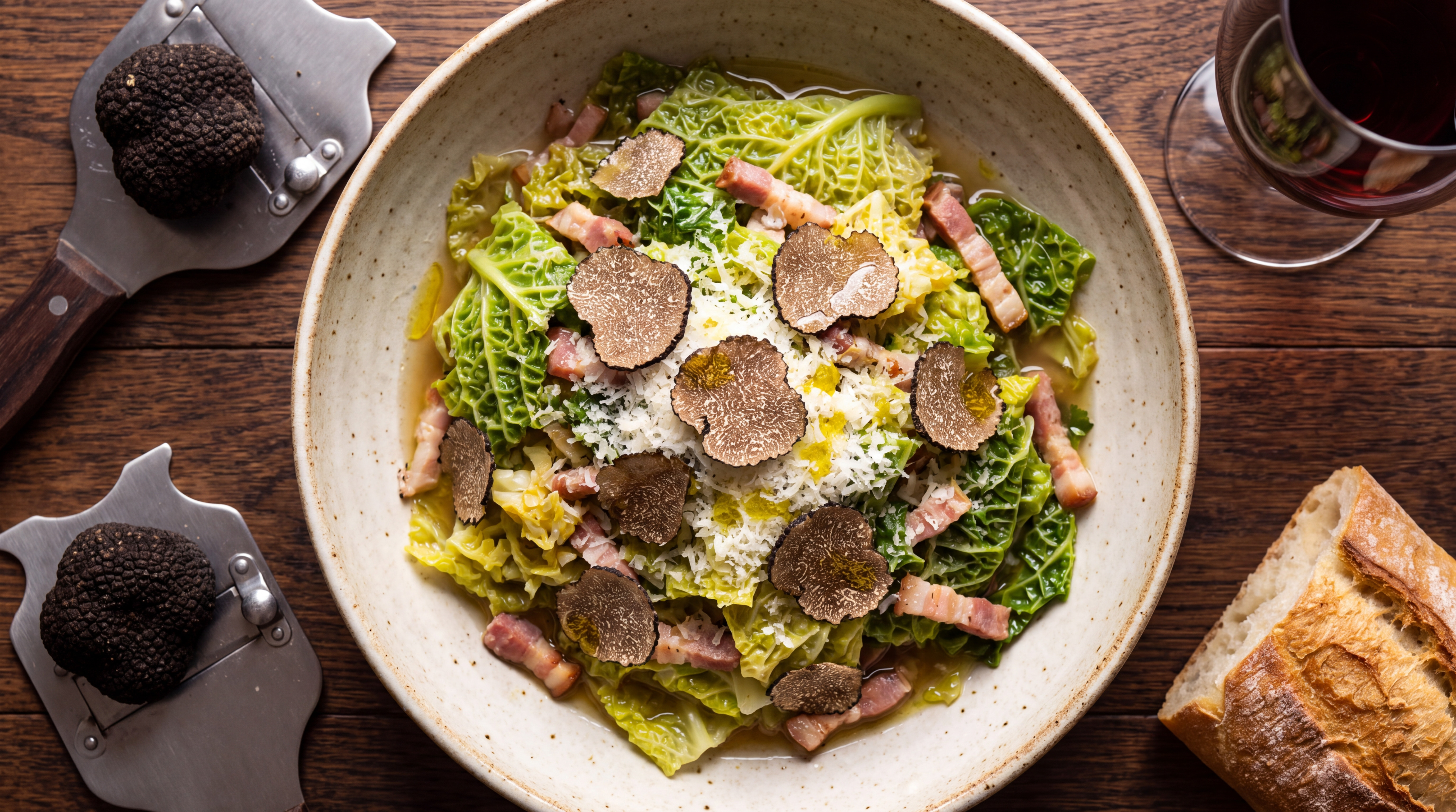 Minestra di cavolo cappuccio al tartufo nero